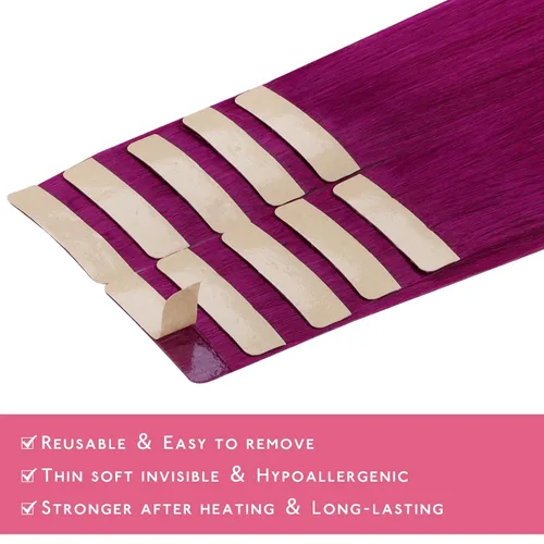 Miniatura 5 de WENNALIFE Extensiones de cabello humano con cinta, extensiones de cabello humano color violeta, 10 unidades, 1.06 oz, 26 pulgadas, extensiones