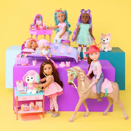 Miniatura 7 de Glitter Girls – Muñeca de moda de 14 pulgadas – Cabello castaño y ojos azules – Vestido rosa, zapatos brillantes y lazo para el cabello – Muñecas