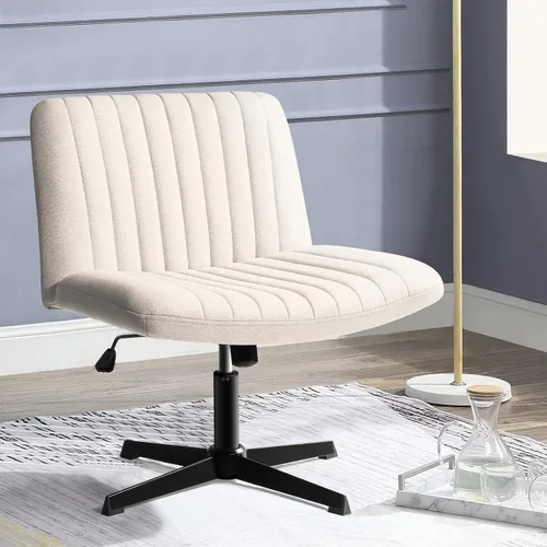PUKAMI Silla Criss Cross, Silla de Escritorio de Oficina Cómoda con Patas Cruzadas Sin Ruedas, Tela Moderna Giratoria Altura Ajustable Respaldo