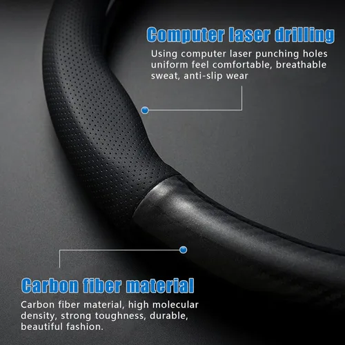 Miniatura 3 de gunhunt 1 PC Funda de Volante de Coche Transpirable, Protector de Volante de Fibra de Carbono Antideslizante, Funda de Volante Resistente al