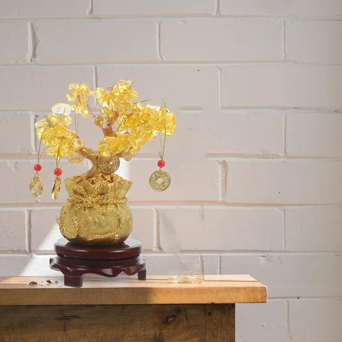 Miniatura 8 de Árbol del dinero de Feng Shui de cristal natural, citrino, árbol de la suerte, figura coleccionable de la vida, decoración de bonsái con monedas