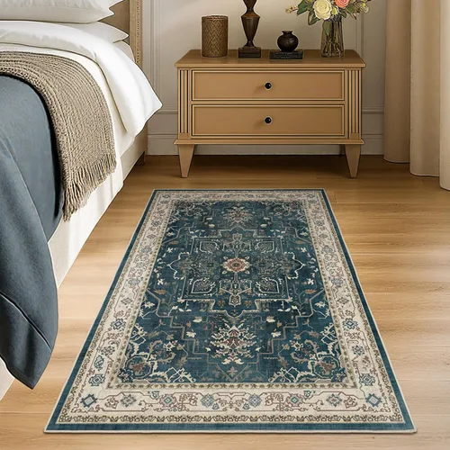 Miniatura 42 de Alfombra de pasillo profundo azul 2x8, alfombra de pasillo lavable antideslizante para entrada interior, alfombra de medallón vintage de 0.27