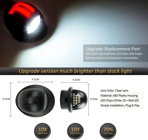 Miniatura 2 de D-Lumina Luces LED para Placa de Matrícula Lámpara de Etiqueta Tira de Luz Roja en Forma de F con Arnés de Cableado de Enchufe para Ford F150 F250