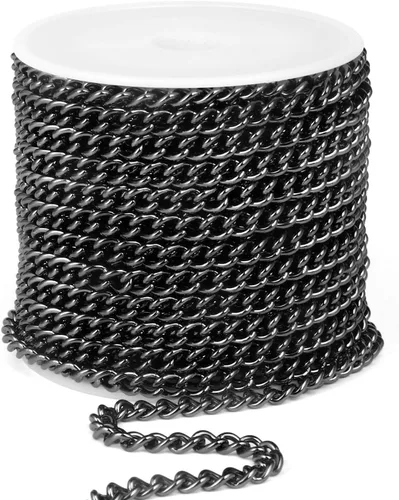 Miniatura 40 de [66 pies/20M] Cadena de bordillo de acero inoxidable chapada en oro de 18 quilates, 2mm, acero inoxidable 304, eslabones trenzados planos, cadenas