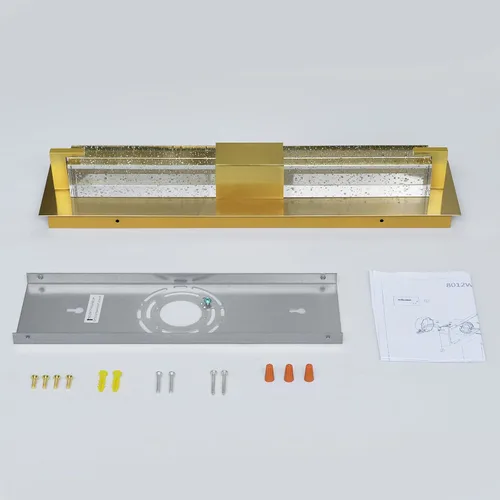 Miniatura 7 de WOSHITU Aplique de pared LED: apliques modernos dorados de 19 pulgadas, iluminación de pared, 3000 K, lámparas de pared de cristal regulables