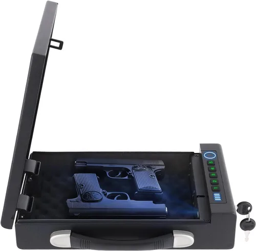 Miniatura 9 de Caja fuerte biométrica para pistola de huellas dactilares, 3 métodos de acceso rápido, con huella dactilar/PIN digital/llave, adecuado para armarios