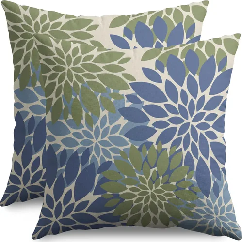 Miniatura 22 de Fundas de Almohada Azul Aguamarina 16X16 Pulgadas Juego de 2, Flores de Dalia Primavera Verano Floral Crema Fundas de Almohada Decorativas