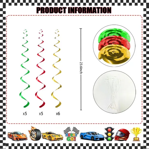 Miniatura 6 de KORHONEN Decoraciones de fiesta de cumpleaños con temática de auto de carreras para niños y adultos, incluye pancarta de feliz cumpleaños