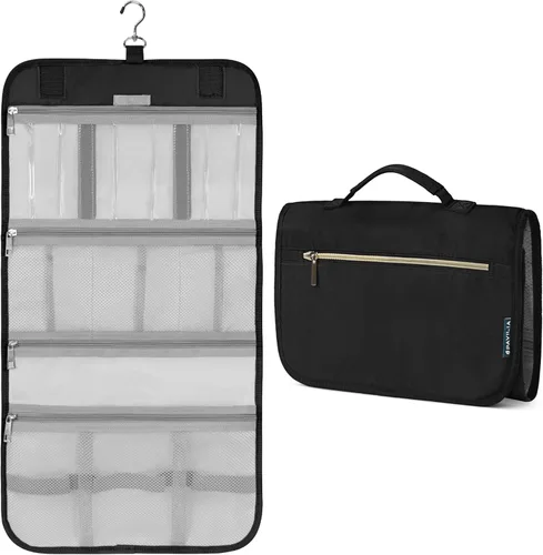 PAVILIA - Neceser colgante para mujer y hombre, kit de viaje plegable organizador de artículos de tocador, bolsa de cosméticos enrollable, estuche