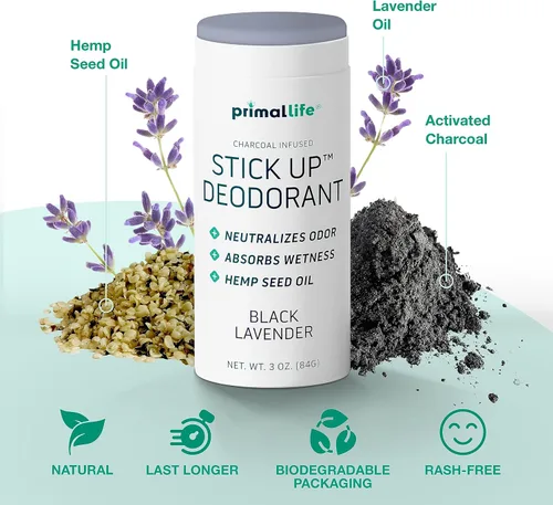Miniatura 3 de Primal Life Organics Stick Up Desodorante natural – Arcilla de bentonita, arrurruz, lavanda negra, 3 onzas
