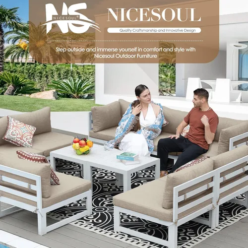 Miniatura 9 de NICESOUL - Juego de 10 muebles de patio extra grandes de aluminio moderno, sofá para exteriores con asiento de 29" de profundidad y ancho, 500 lbs