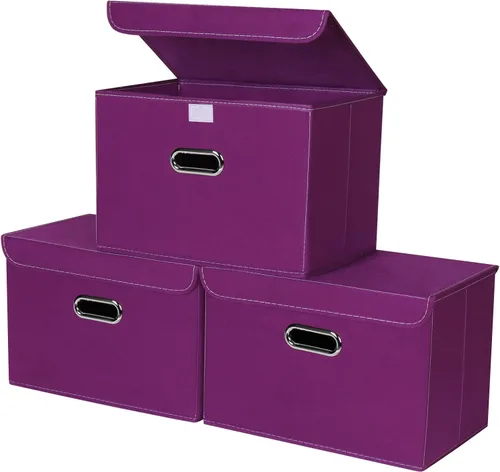 Miniatura 17 de STOREONE Contenedores de Almacenamiento de Tela en Forma de Cubo Plegables, Organizador Contenedor Cesta Plegable con Tapas y Asas de Metal