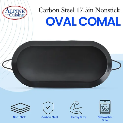 Miniatura 5 de Alpine Cuisine Parrilla ovalada antiadherente de 17.5 x 8 pulgadas – Tortilla Comal de acero al carbono negro con doble mango – Comal duradero