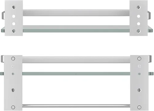 Miniatura 6 de Danpoo Estantes de baño montados en la pared, estante de vidrio templado transparente con toallero, soporte para toallas de mano (plata mate)