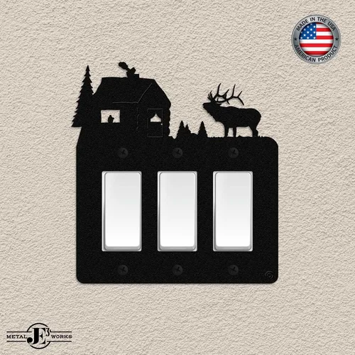 Miniatura 3 de Elk & Cabin - Placa de pared para interruptor de luz triple (GFCI), color negro, fabricada en Estados Unidos