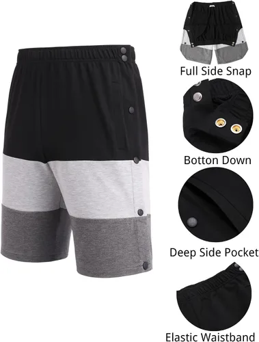 Miniatura 2 de Deyeek Pantalones cortos para hombre con bolsillos para recuperación poscirugía, bloque de color, algodón
