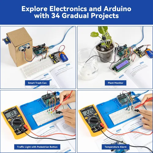 Miniatura 6 de Kit de iniciación Inventor Lab de SunFounder con placa Arduino Uno R3 REV3 original, multímetro, 34 proyectos, soporte para protoboard RAB, batería