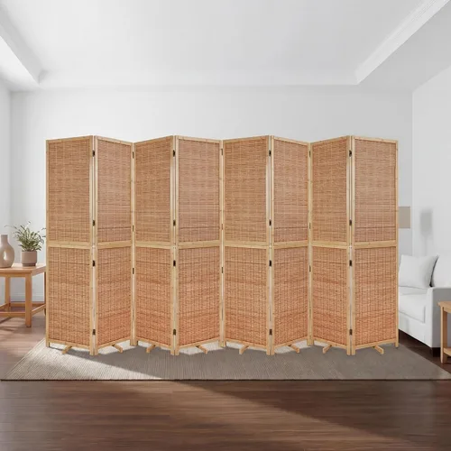 Miniatura 7 de Olela Divisor de habitación plegable de 4 paneles, pantalla de bambú de 5.6 pies de alto con patas de soporte giratorias, pantalla de madera