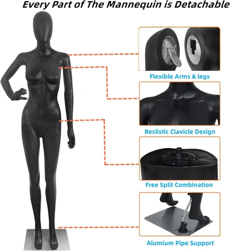 Miniatura 2 de Maniquí femenino de cuerpo completo forma maniquí torso vestido de costura modelo ajustable de 70 pulgadas forma de ropa soporte desmontable
