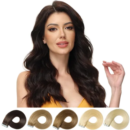 Rosebud - Extensiones de cabello humano con cinta adhesiva REMY, extensiones de cabello seguras de trama de piel sin costuras, 1.41 oz/paquete, 20
