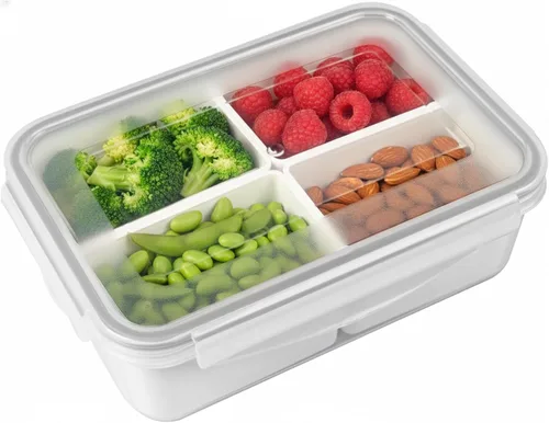 Miniatura 11 de carrotez Recipientes de almacenamiento de alimentos con 2 compartimentos removibles, recipientes para bocadillos con tapas herméticas, control