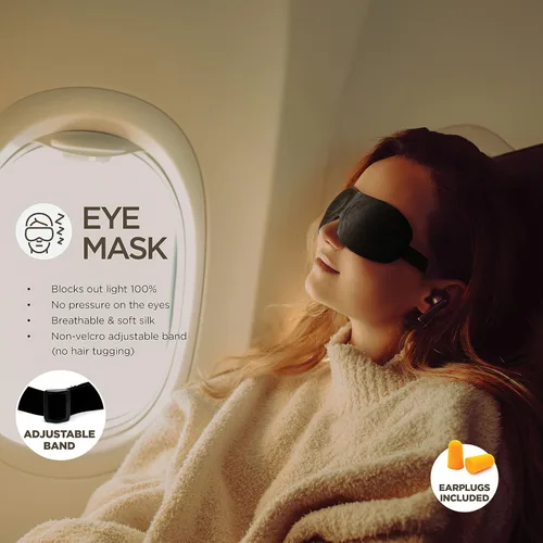 Miniatura 5 de Homeify Kit de viaje en avión, almohada ajustable para el cuello del avión de espuma viscoelástica con soporte para teléfono, máscara de ojos, Gris