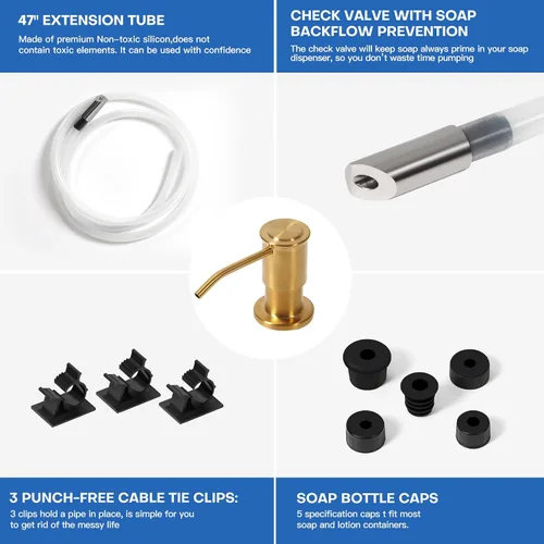 Miniatura 5 de Dispensador de jabón para fregadero de cocina, dispensadores de jabón integrados de oro cepillado, dispensador de jabón para fregadero de acero