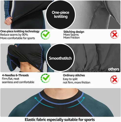 Miniatura 4 de UNIQUEBELLA Men's Thermal Underwear Sets Top & Long Johns Fleece Sweat Quick Drying Thermo Base Layer