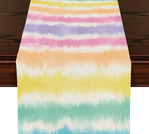 Camino de mesa colorido teñido anudado arcoíris, decoración de mesa de cocina, comedor, bonitos caminos de mesa para interiores y exteriores, hogar,