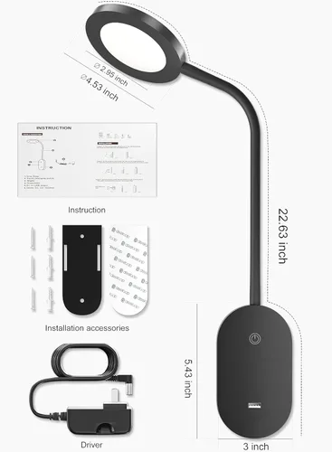 Miniatura 5 de Deeloop Luz de Lectura Montada en Pared LED para Cama, Luz de Libro para Pared, Lámpara de Mesita de Noche con Salida USB, Temporizador de Apagado