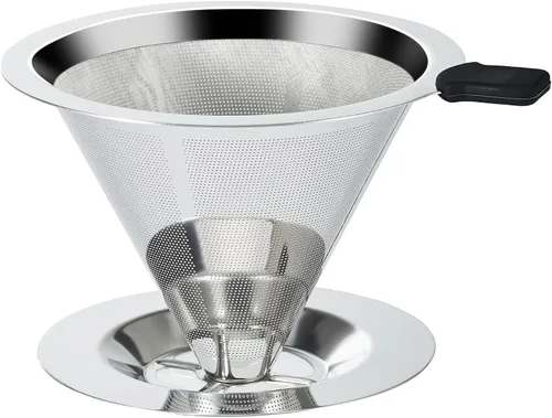 Filtro de café sin papel de goteo lento para verter sobre café, doble malla de acero inoxidable para verter sobre cafetera para filtro de cono de