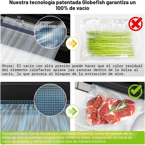 Miniatura 6 de Bonsenkitchen Máquina selladora al vacío, tecnología Globefish para un sellado al vacío perfecto, potente sellador al vacío de alimentos de bajo