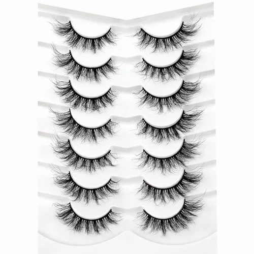 Miniatura 88 de Medias pestañas postizas con banda transparente, finas, estilo ojo de gato, naturales, cortas, pequeñas, acento 3/4, de visón sintético, tiras
