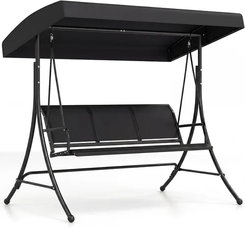 Miniatura 10 de Tangkula 3 Person Porch Swing, Patio Swing with Adjustable Canopy, Heavy-Duty Frame, Breathable Fabric, Outdoor Swing for Porch, Garden, Backyard
