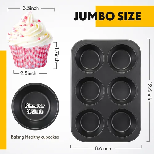Miniatura 2 de Blushtier Paquete de 6 moldes antiadherentes para hornear magdalenas, moldes para magdalenas, lata de acero al carbono dorado para hornear