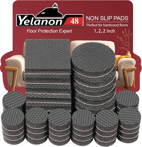 Yelanon Almohadillas antideslizantes para muebles, 48 unidades (1+2+2 pulgadas), antideslizantes para patas de muebles, patas de goma autoadhesivas,
