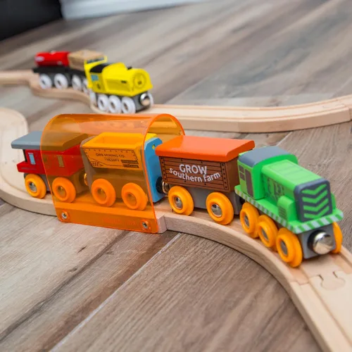 Miniatura 2 de Paquete de expansión para vías de tren Orbrium Toys, 56 piezas de madera con túnel, compatibles con el juego de ferrocarril de madera Thomas Brio