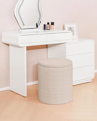 Miniatura 8 de B FSOBEIIALEO Otomana con Almacenamiento, Taburete Otomano de Almacenamiento Redondo Sherpa, Reposapiés Boucle 14.6"x14.6"x17.7" (Beige)