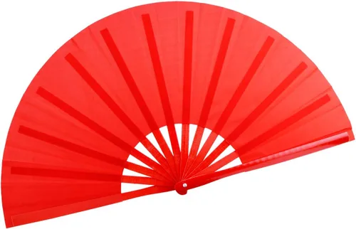 Abanicos de mano plegables de bambú grandes, color rojo, ventilador KunFu para eventos, bailes, espectáculos, festivales, regalo (todo rojo)
