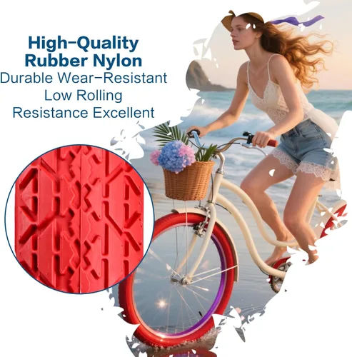 Miniatura 5 de Paquete de 2 neumáticos y tubos de bicicleta Cuiser de playa, 26 pulgadas, 24 x 2.125 pulgadas, 26 neumáticos de bicicleta de playa, rojo o azul