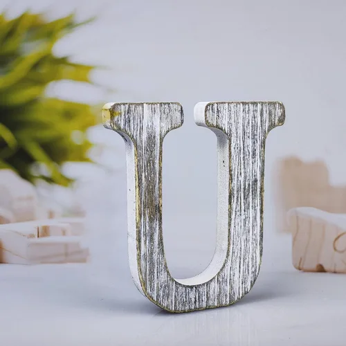 Miniatura 19 de Letras de madera rústica sin terminar de 4 pulgadas para decoración de pared, letras decorativas de pie en rodajas, decoración de tablero