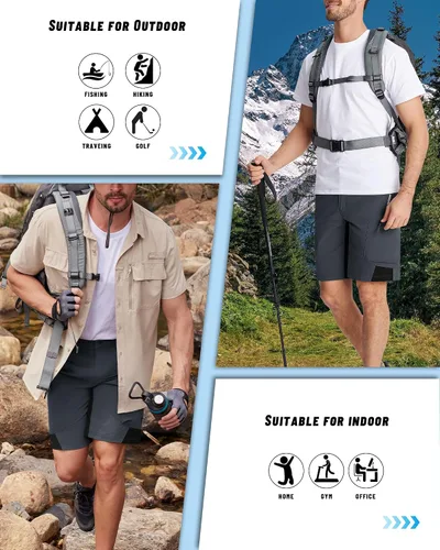 Miniatura 5 de MAGNIVIT Pantalones cortos de senderismo para hombre, de secado rápido, pantalones cortos de carga tácticos, repelentes al agua, pantalones cortos