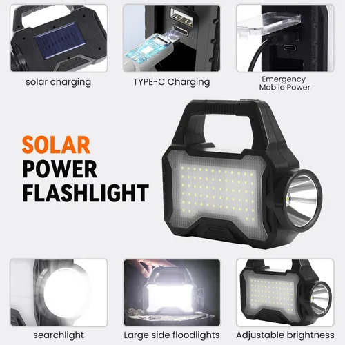 Miniatura 7 de linterna solar, linterna multifuncional solar, linterna LED, cargador de teléfono celular, carga USB, adecuada para el hogar, pesca, camping al aire