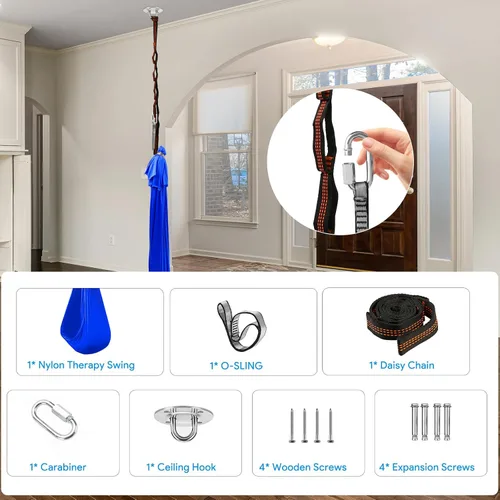 Miniatura 8 de Satisure Columpio sensorial, columpio de terapia para niños y adultos, columpio para acurrucarse en interiores y exteriores, hamaca columpio