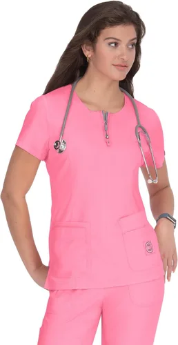 Miniatura 3 de KOI Lite Serenity - Camisa médica con cuello con cremallera de 4 bolsillos para mujer