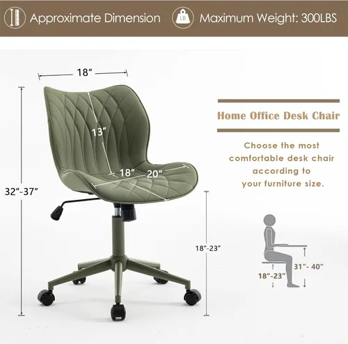 Miniatura 2 de YOUNUOKE Silla de escritorio sin brazos, cómoda silla de oficina con ruedas, silla ergonómica para el hogar, sillas ajustables para computadora