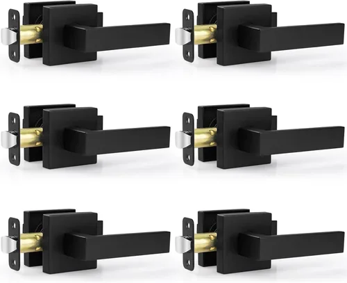 Miniatura 17 de Estmoon Paquete de 2 palancas de puerta de paso, pomos de puerta negros mate, manijas de puerta cuadradas para interiores, palancas resistentes sin