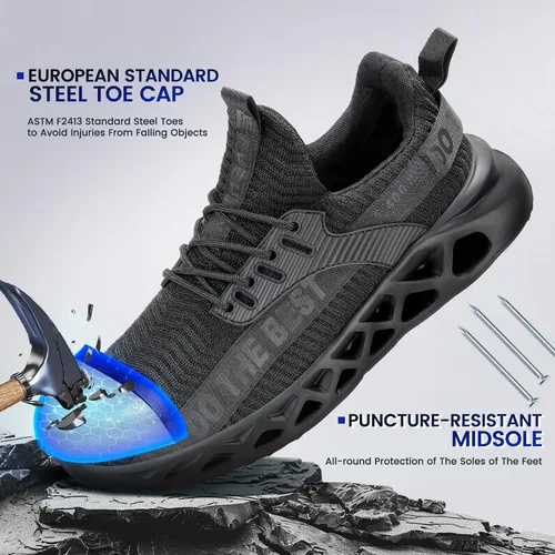 Miniatura 34 de Furuian - Tenis con punta de acero para hombres y mujeres, zapatos de seguridad ligeros, cómodos, a prueba de pinchazos, zapatos de trabajo