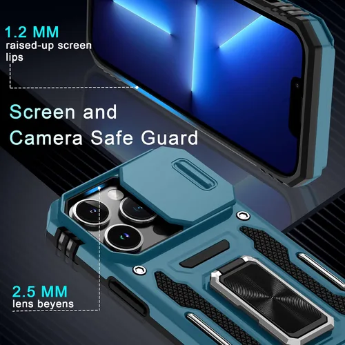 Miniatura 189 de DEERLAMN Funda para iPhone Xs Max con funda deslizante para cámara + protector de pantalla, soporte giratorio de anillo de grado militar a prueba