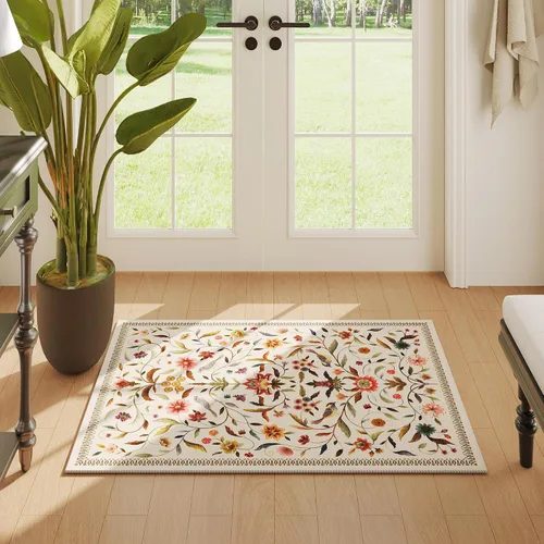 Miniatura 2 de Alfombra de entrada vintage con medallón floral de 2 x 3 pulgadas, lavable a máquina, alfombra de entrada de pelo bajo, suave, pequeña, alfombra